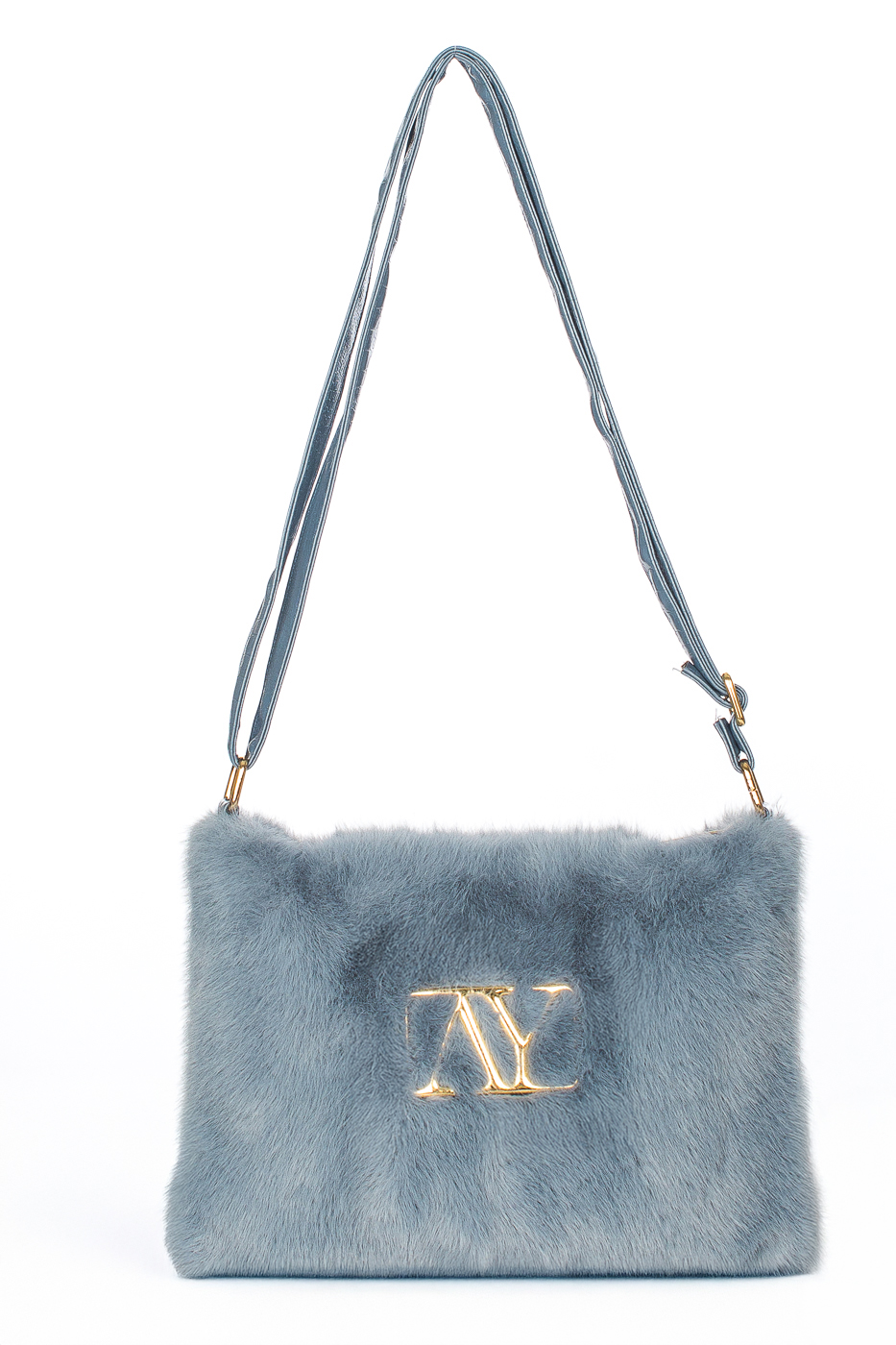 POCHETTE FAKE FUR CON LOGO E MANICO ECOPELLE, 28X23 - LIGHT BLUE